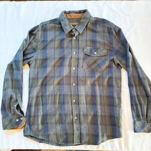 CQR Mens Plaid Flannel Shirt Long Sleeve Button Up Corduroy Collar‎ Size Large
